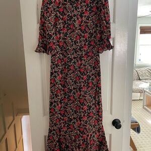 RHODE Floral Long Sleeve Dress in Black and Red